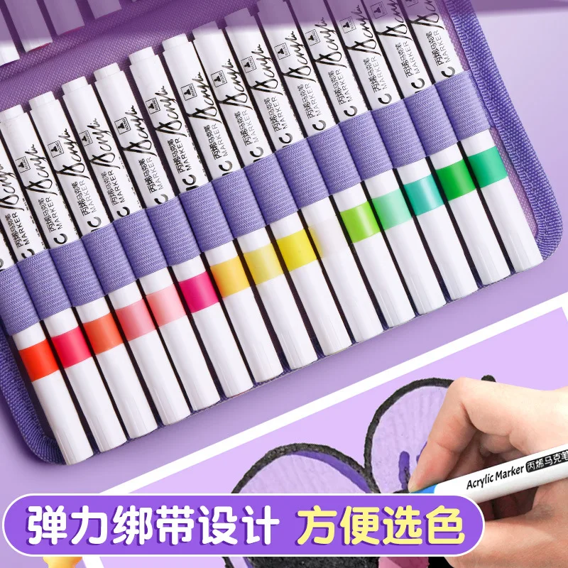 MINISO 2024 New Sanrio Kuromi Acrylic Marker Storage Box Pencil Case for Elementary School Girls Color Pen Storage Bag Multi-fun