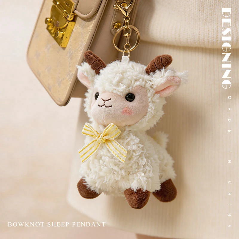 12cm Cartoon Mini Sheep Plush Doll Bag Decorative Hot Sell Bow Brown White Goat Lamb Stuffed Animal Home Decor Gift For Children view 6