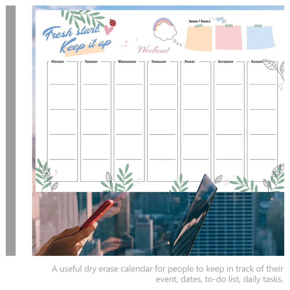 

White Board Calendar Dry Erase Weekly Planner Magnetic Fridge Decal Organizer Kids Room Wall Home Office School Use
