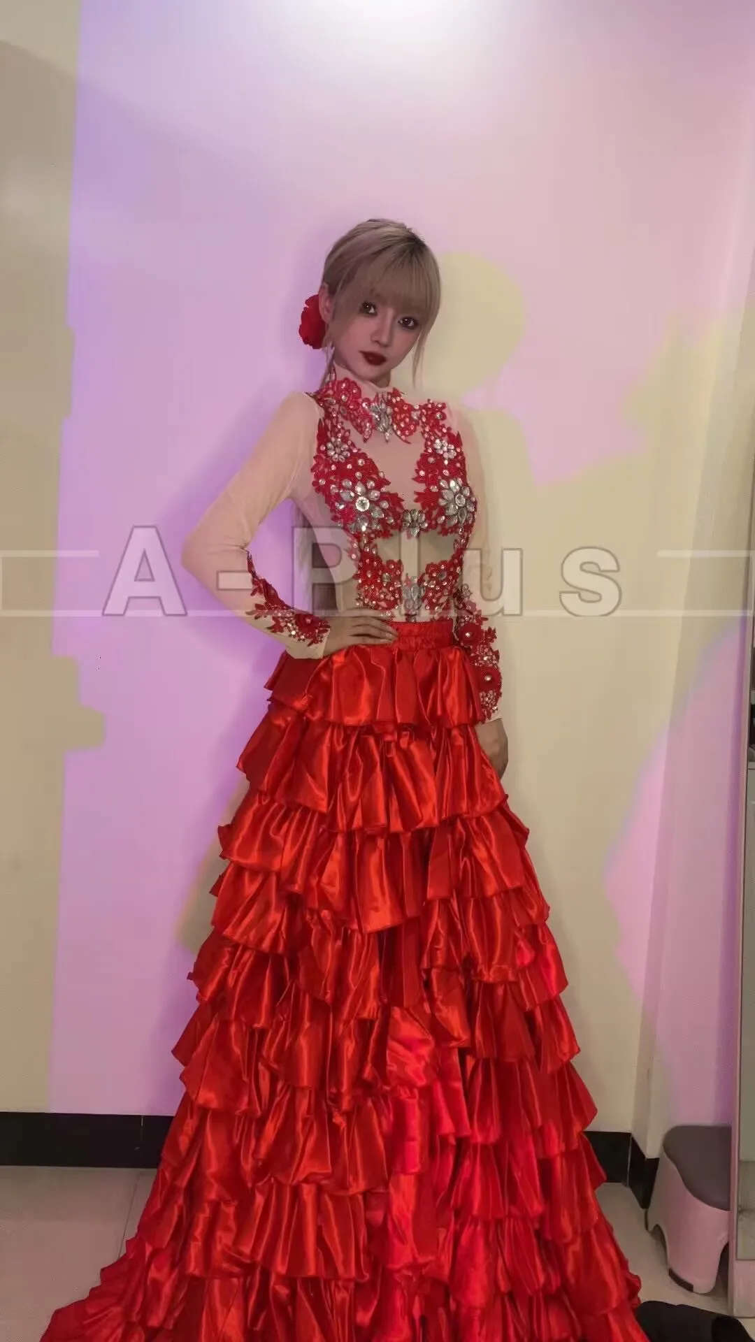Vestido de baile español de lujo, traje largo rojo para evento de Festival, ropa de escenario, club nocturno, DJ, cantante femenina, disfraz de bailarina