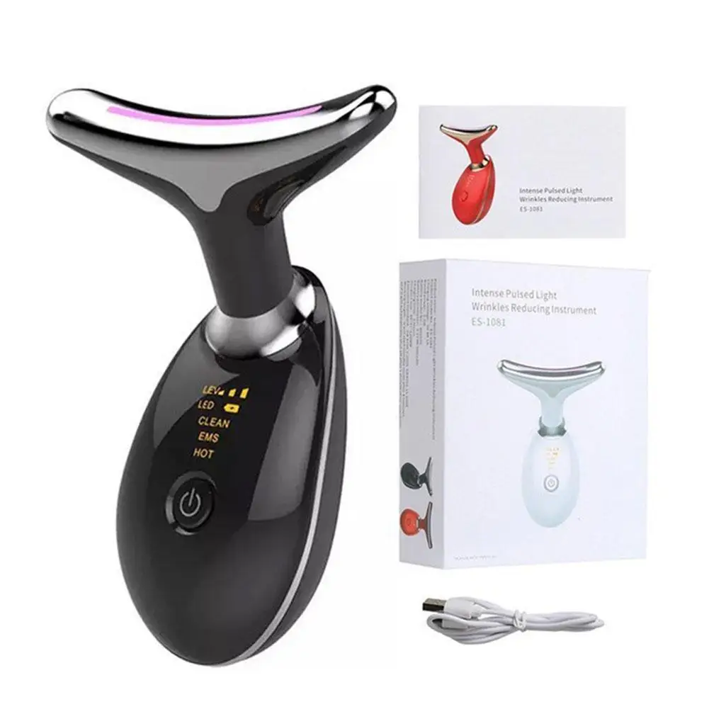 3 สีคออุปกรณ์ความงาม EMS Face Lifting Massager Photon Anti LED Remover ริ้วรอยกระชับผิวคางนวดหน้า D E1R4
