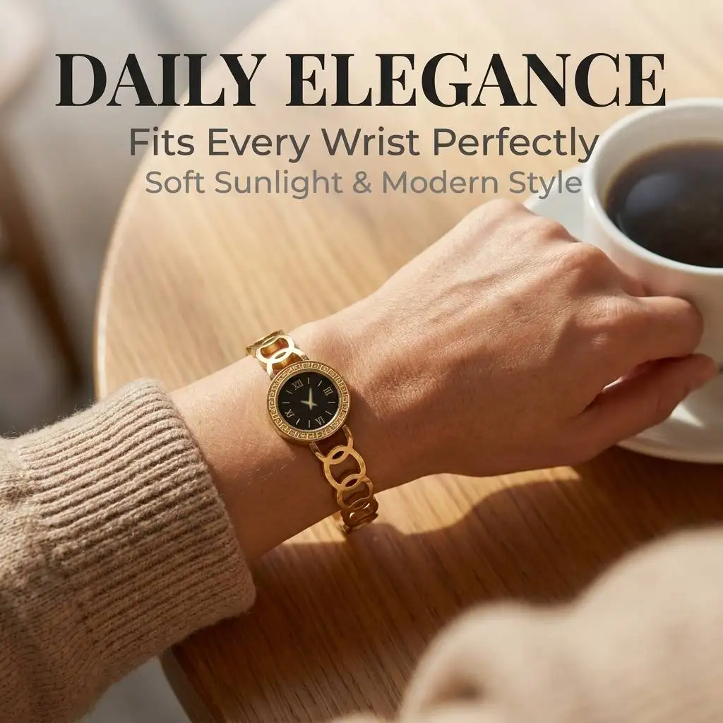 Gold Color Circular Watch Design Bangle, Stainless Steel Openwork Bracelet for Women, Fashion Jewelry Gift Openable