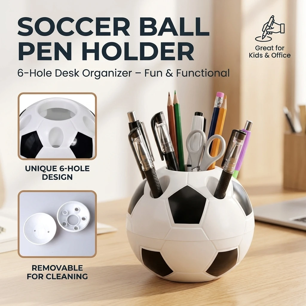 Soccer Shape Tool Home Decoration Student Gifts Supplies Pen Pencil Holder Football Shape Toothbrush Holder Desktop Rack Table