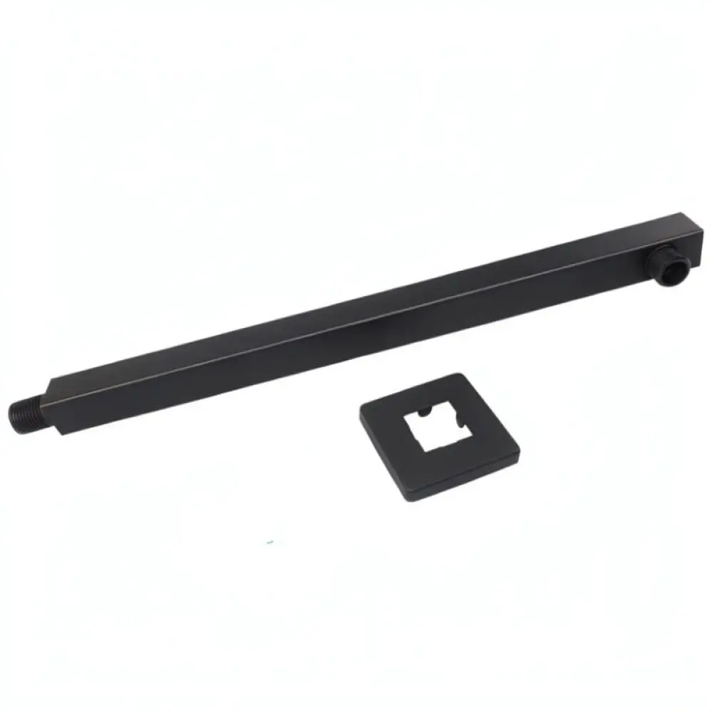 16 Inch Wall Mounted Square Shower Extension Arm Rainfall Showerhead Pipe Stainless Steel Matte Black Fixture