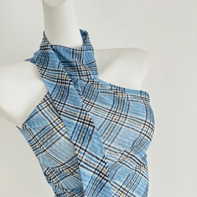 Spring 2025 Hot Girl Neck Hanging Micro Transparent Plaid Vest Women's New Retro Street Knitted Thin Model China Made