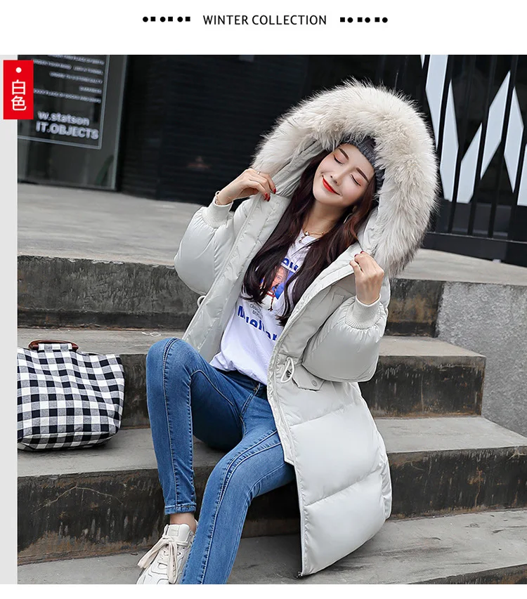 Korean Fashion Winter Solid Color Long-sleeved Down Cotton Jacket Women Bread Fur Collar 2026 New Korean Version Thickened Coat