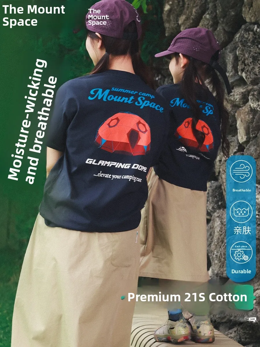 Outdoor Short Sleeve T-Shirt for Girls Summer New Print Camping Half Sleeve Top Breathable round Neck Cotton 100% Kids Clothing
