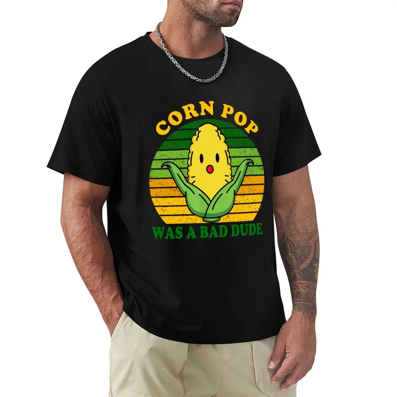 

Funny Corn Pop Was A Bad Dude Meme Lover Best Saying Maize T-Shirt Stylish Graphic Short Sleeve Top