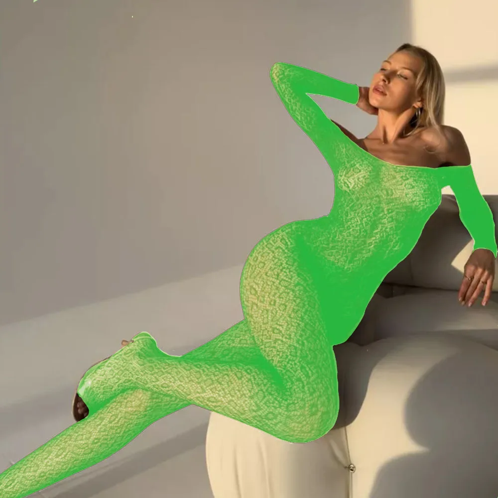 Crotchless داخلية شفافة بوديستوكينج للجنس جريئة بدلة للجسم مفتوحة المنشعب جوارب طويلة المثيرة ازياء مثير شبكة صيد السمك الملابس الداخلية