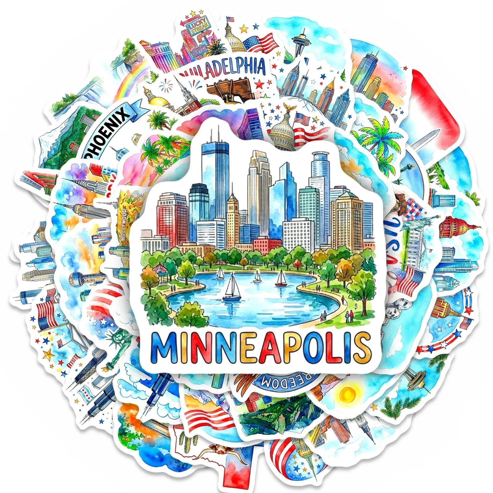 10/30/50PCS American Famous City Landmark Stickers Book DIY Skateboard Toys Guitar Luggage Suitcase Decoration Graffiti Sticker
