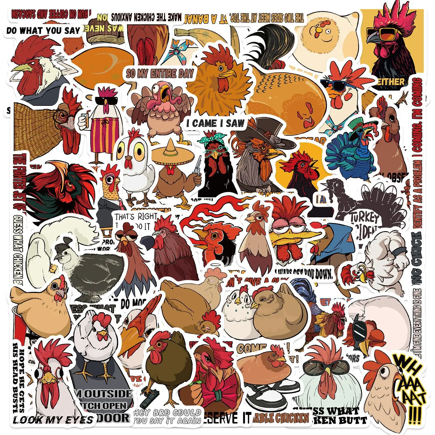 

50PCS Fun Humorous Chicken English Slogans Graffiti Stickers Handbooks DIY Luggage Skateboarding Motorcycle Waterproof Stickers