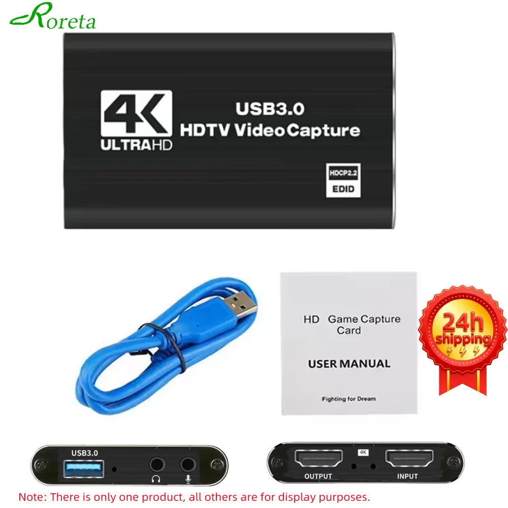 Roreta 4K USB 3.0 Video Capture Card, HDMI-compatible HDTV Recorder Grabber for Game Recording, PC, Game Audio & Mic view 6