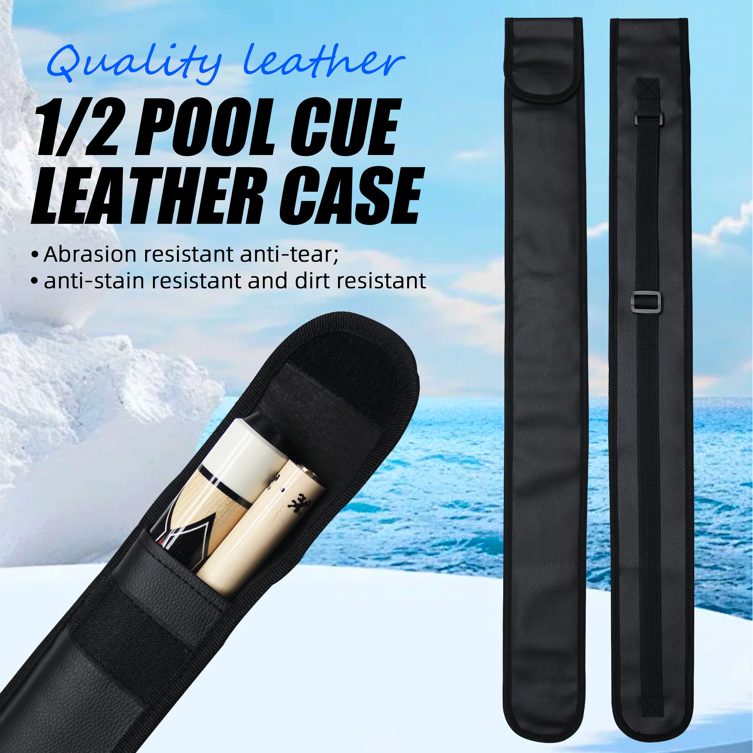 

Portable Leather Pool Cue Case 1/2 Split Cues Lightweight Plush Lined with Adjustable Strap Snooker 3 Cushion Tacos De Billard