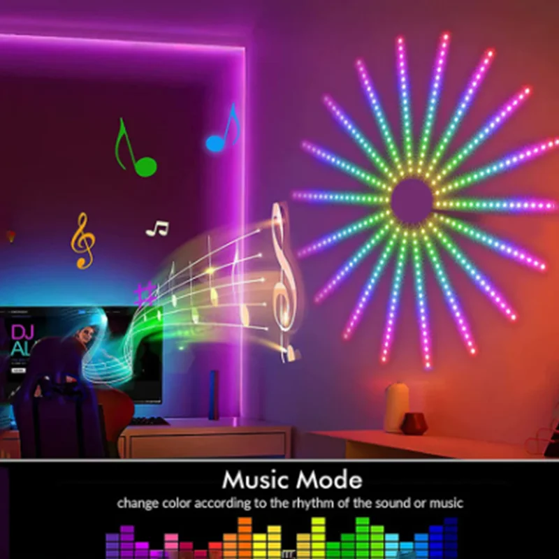 USB LED Strip Light RGB Multicolor Music Rhythm Light Holiday Wall Decoration