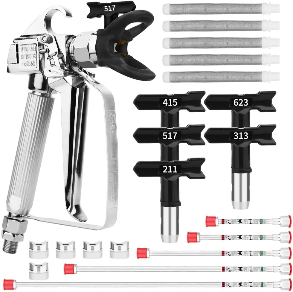 3600 PSI High Airless Paint Sprayer Gun with Nozzle Guard and 5 Spray Nozzle Tips（211, 313, 415, 517, 623）