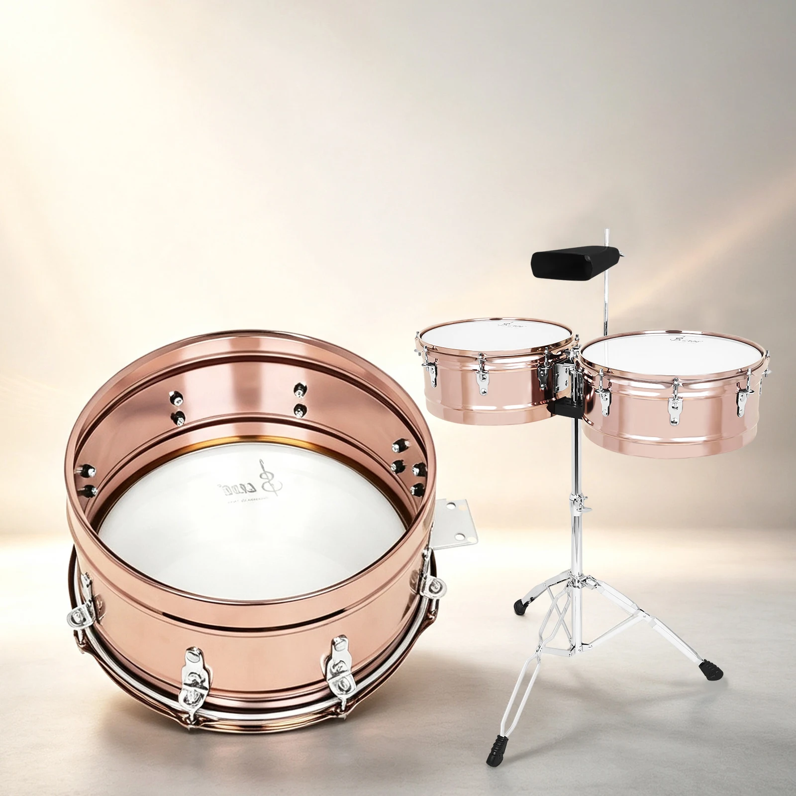 SLADE Timbales Drum 14 15 Inch  Marching Snare Complete Drum Set  Rose Gold Metal with Drumsticks Strap Percussion Istrument