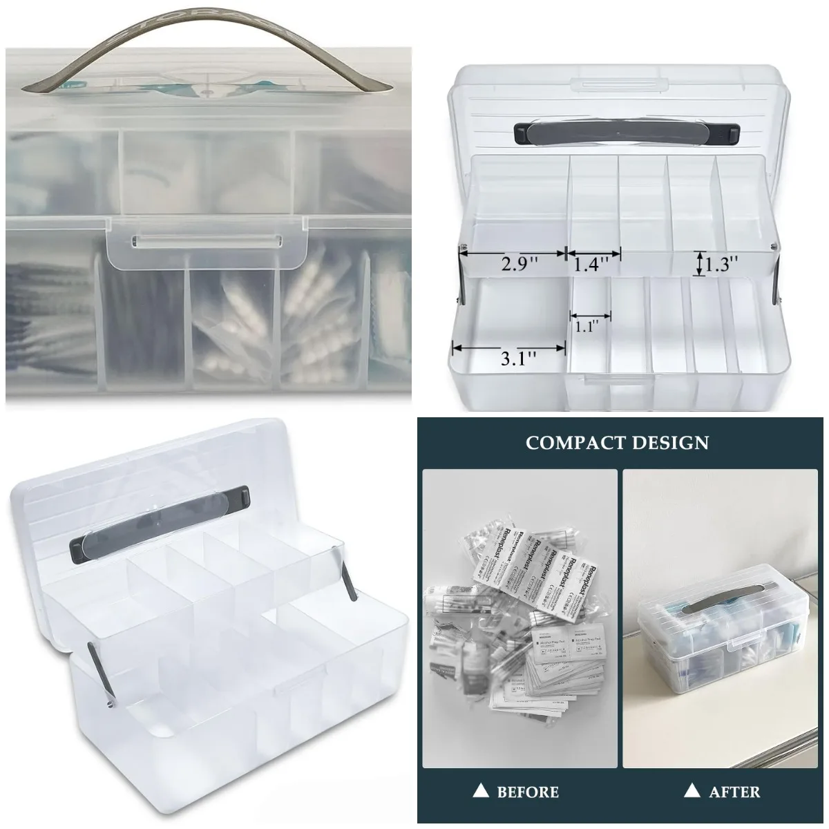 

Large Bandage Organizer, 2-Tier Plastic Storage Box with Lid for Medicine Cabinet, Office & School Use