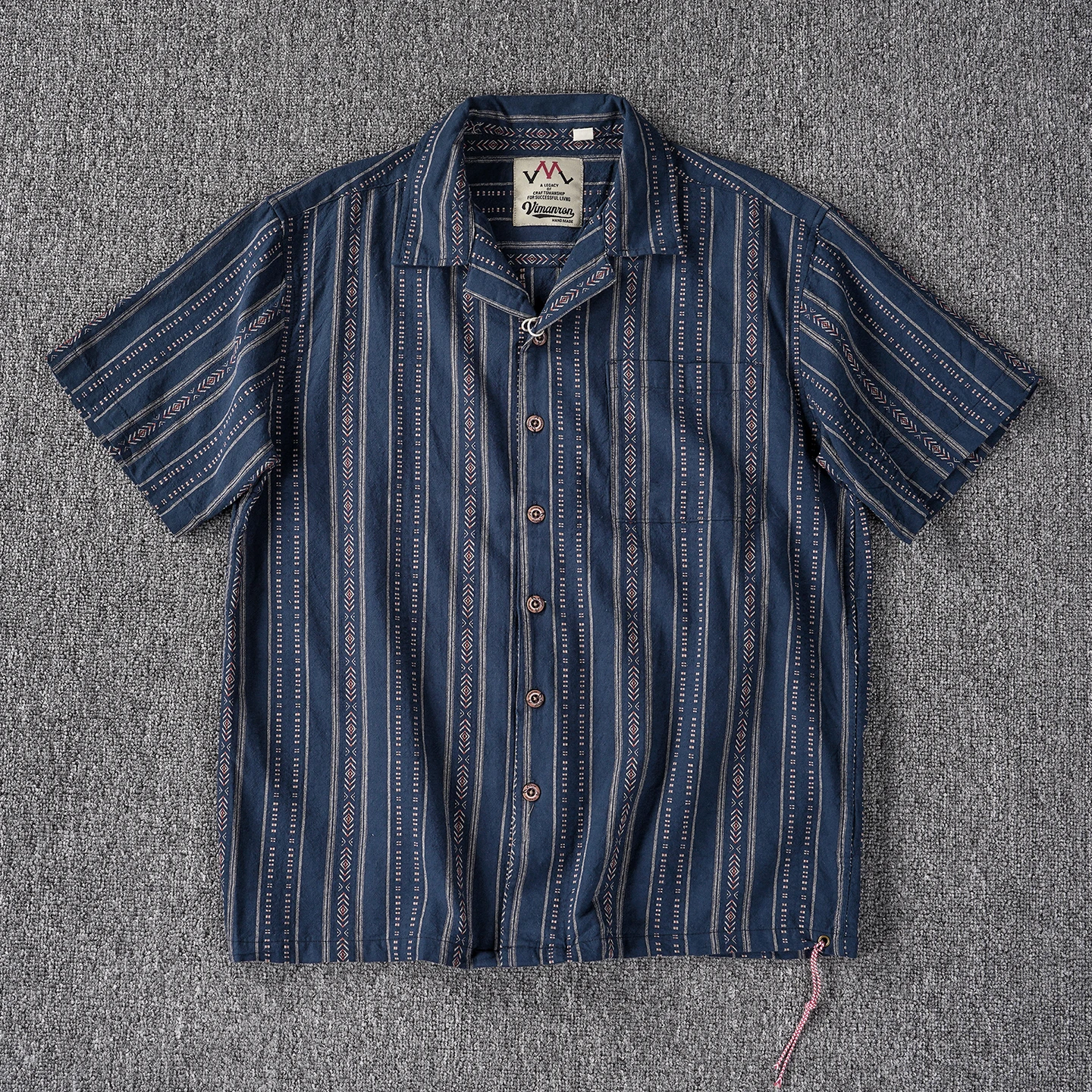 Cuban Collar Ethnic Style Short Sleeve Color Woven Stripe Pure Cotton Men's Shirt American Trend Summer New Old Money Style S...