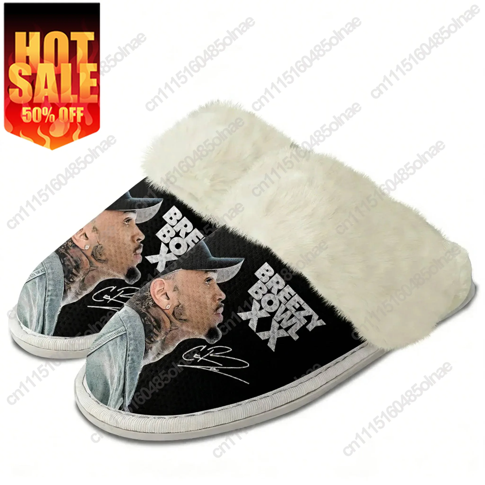 Chris Brown Plush Slippers Keep Warm Shoes Mens Womens Home Cotton Bedroom Customized Thermal Lightweight Slipper DIY