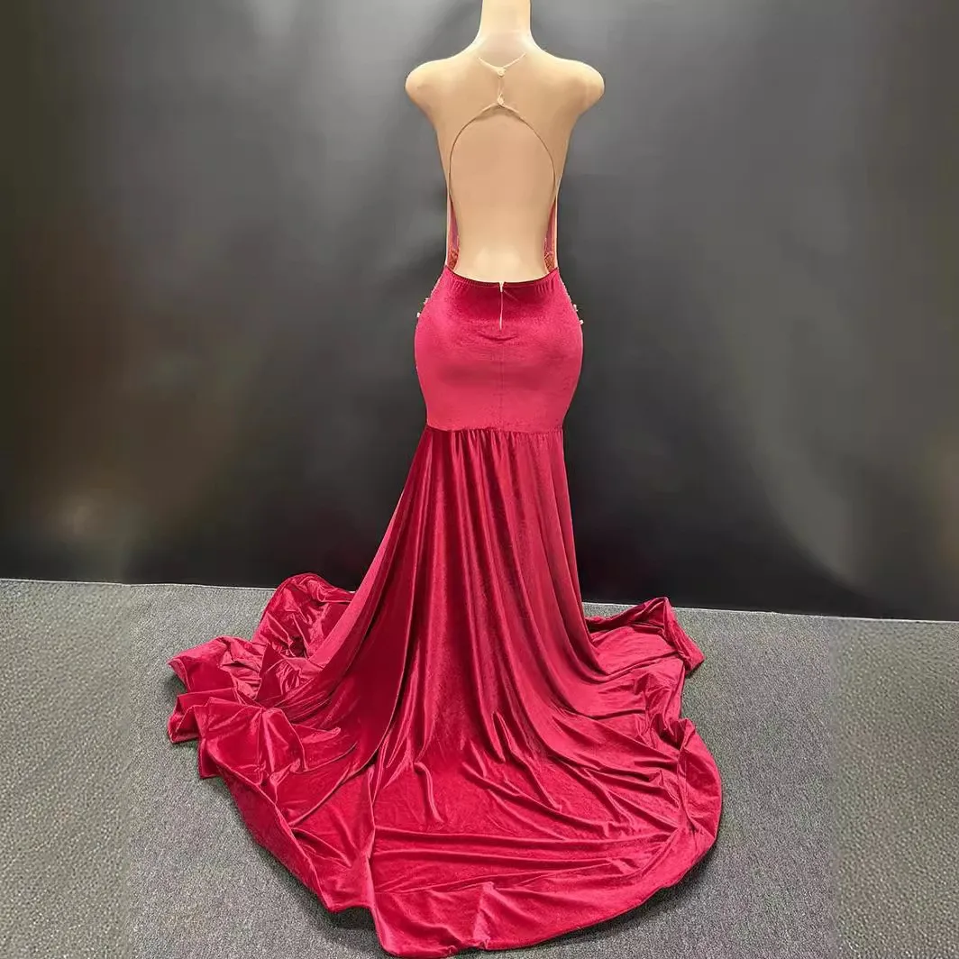 Long Perspective Fishtail Wedding Dress Trailing Tail Slim Fit Elegant Host Party Dinner Photography Dresses Woman Wedding Guest