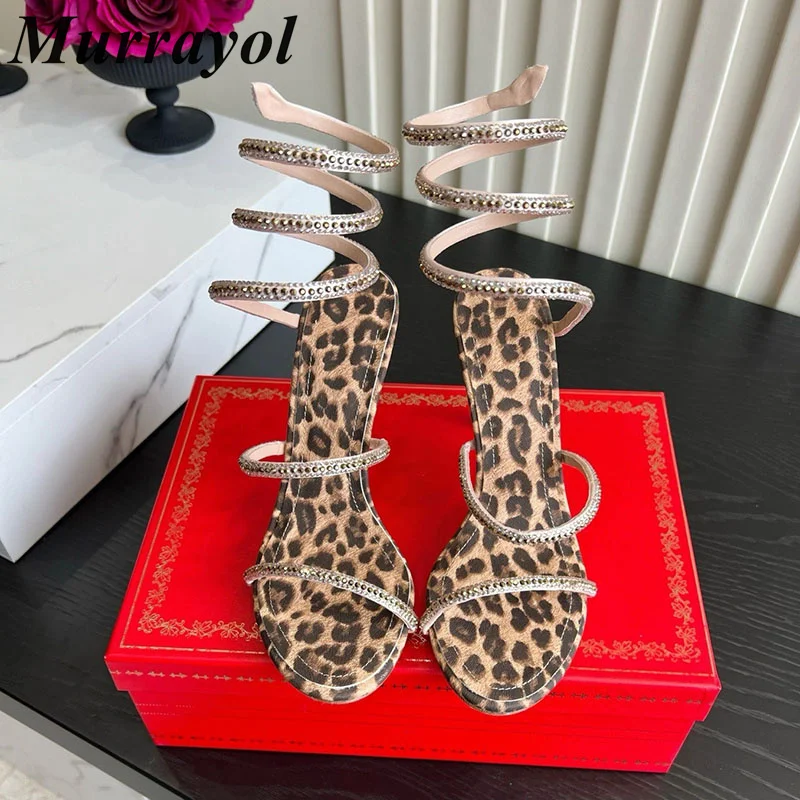 2026 New Summer mixed color sparkling crystal high-heeled sandals for women snake shaped wrapped sandals banquet dress shoes