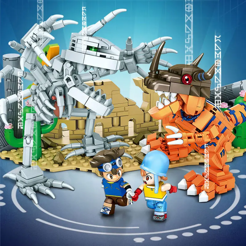 Digimon Monsters Battle Scene Cartoon Building Blocks Skull War Greymon Metal Garurumon Model Brick Toy Kid Adult For Gifts