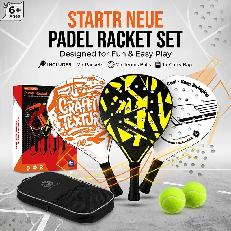 

Padel Racket with Carbon Fiber Surface & EVA Memory Foam Core – Lightweight Well-Balanced Padel for Beginners and Intermediate