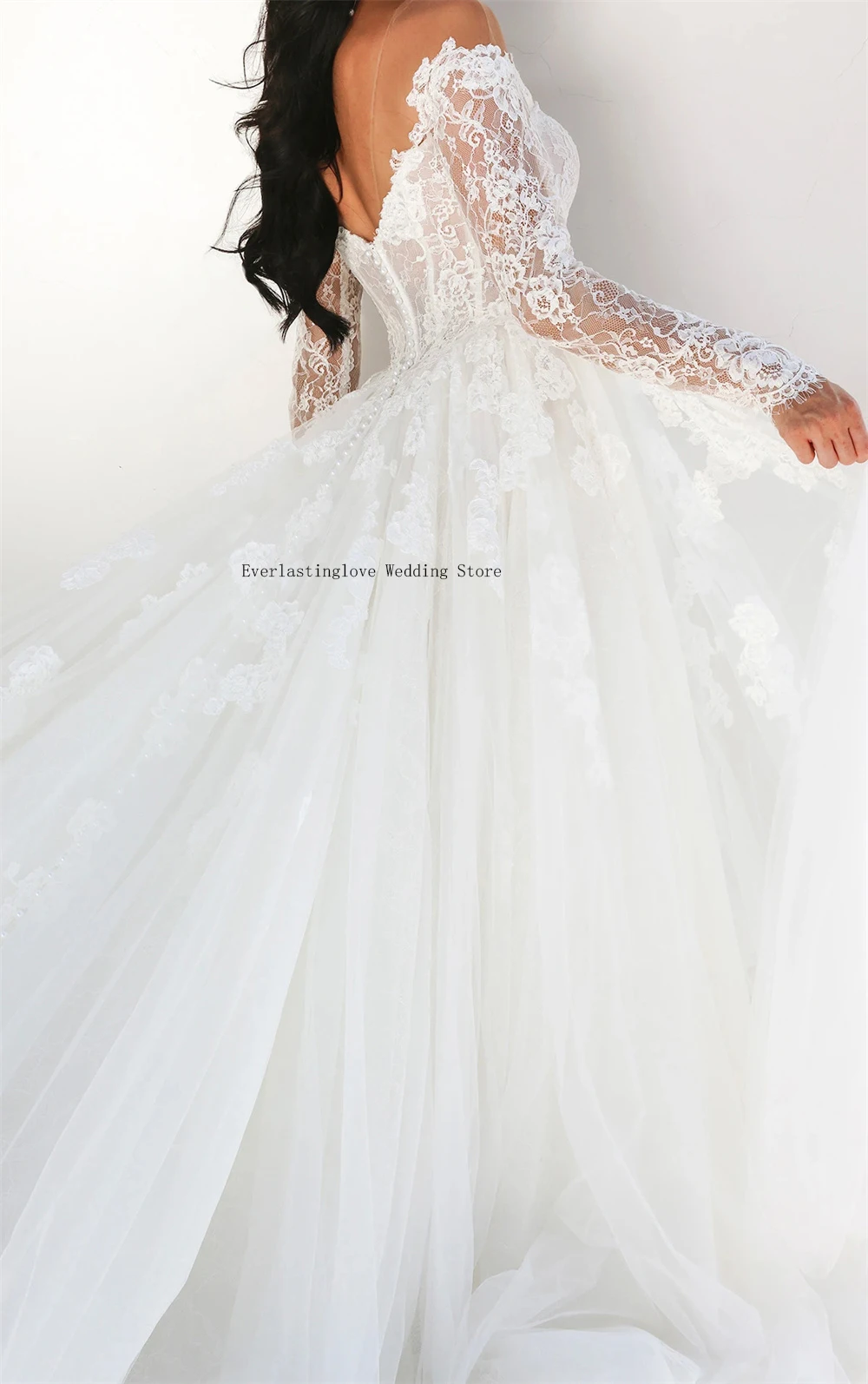 Sexy Long Sleeves Sweetheart Lace Applique Bridal Grown A Line Wedding Dresses Custom Made Vestido De Noival