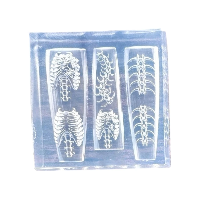 E15A Art Silicone Stamp Mold for Party and Salon Ribs Spine Shaped Manicure Mould Embossed Stencils for Women