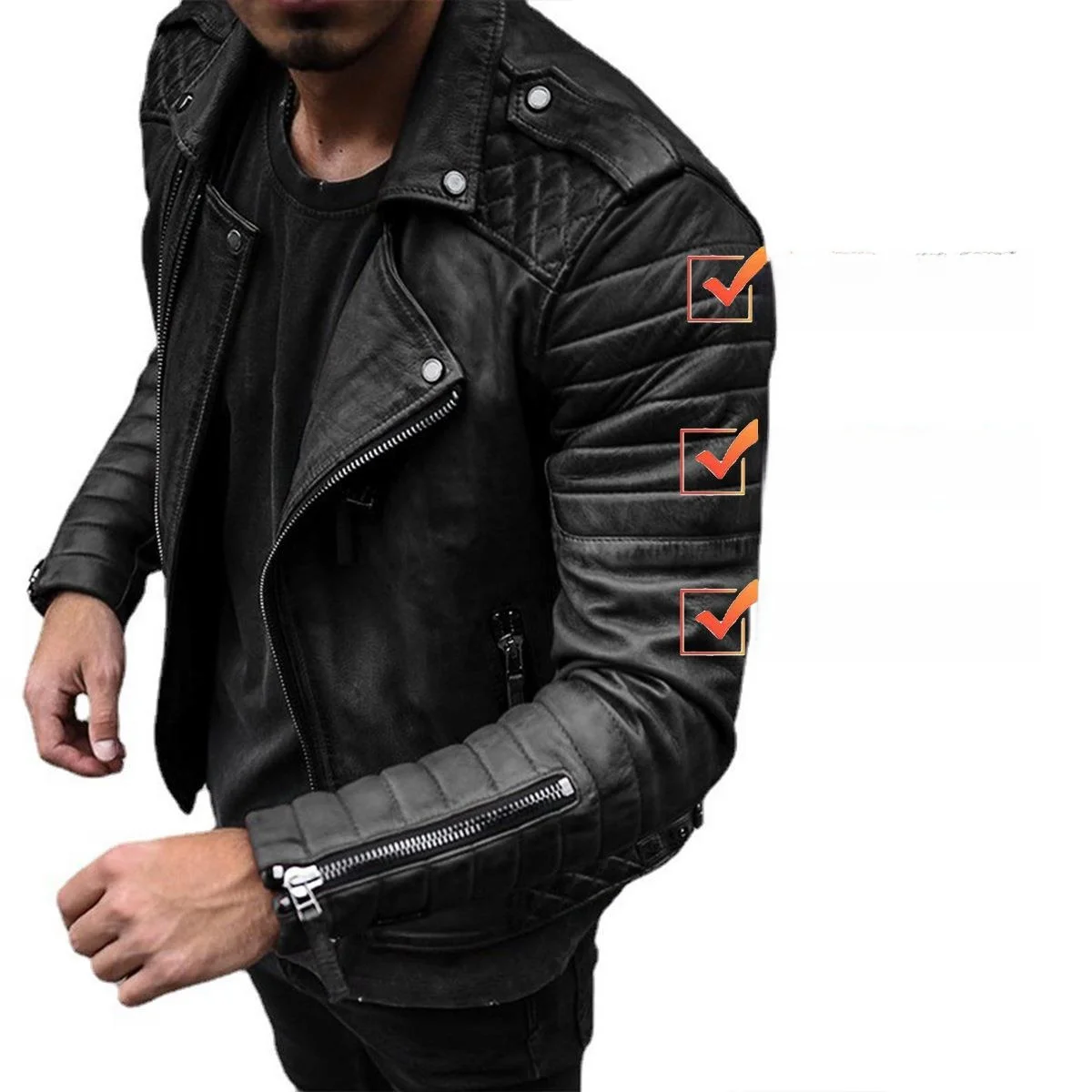 

Windproof Motorcycle Leather Jaet for Men Flip Collar Long Sve Five Sve Artificial Leather Faionable Streetwear