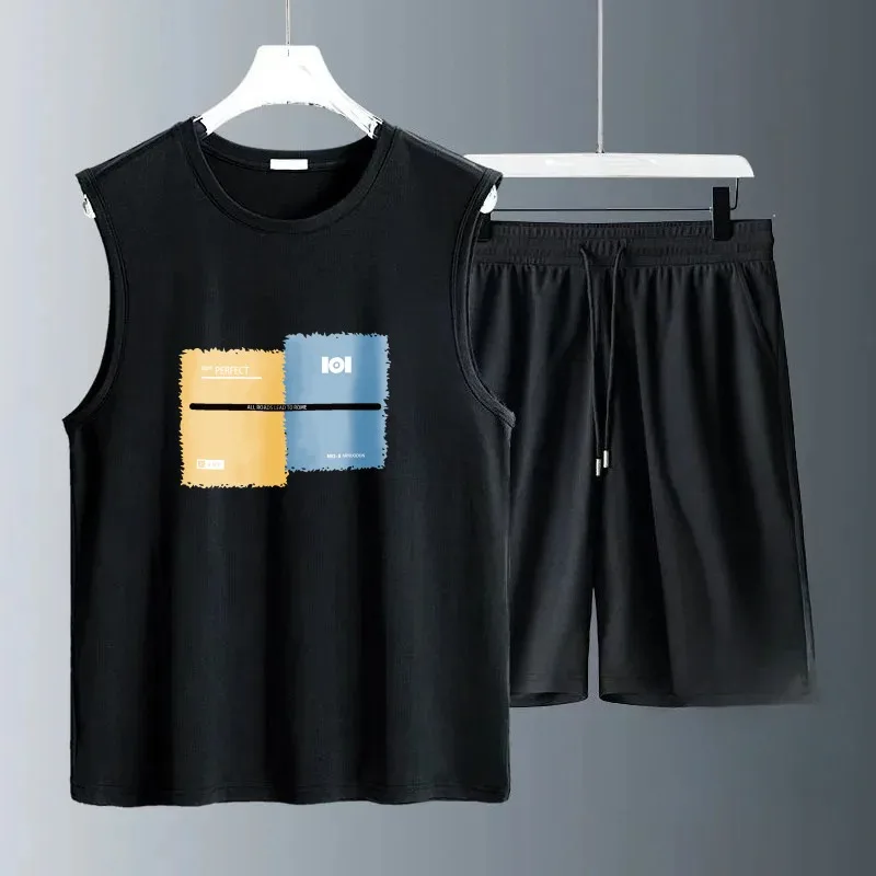 2026 Summer Tank top Set Casual Breathable 2 Piece T-shirt+Shorts Suit Men Tracksuit Loose Vest Jogging Sleeveless Men's Sets