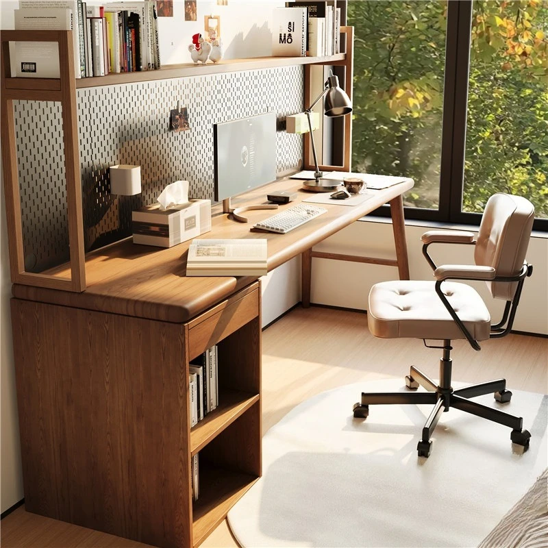 Solid wood with perforated board desk and bookshelf integrated double computer desk bedroom home writing office children's study