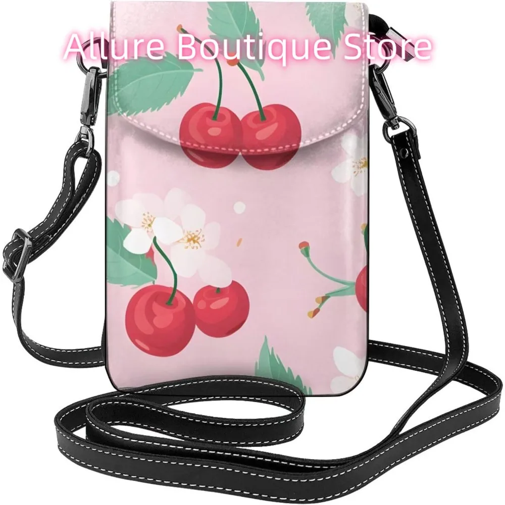 

Cartoon Funny Cherrys Crossbody Bag for Women PU Leather Small Travel Cell Phone Pouch Lightweight Mini Phone Purse Wallet Cross