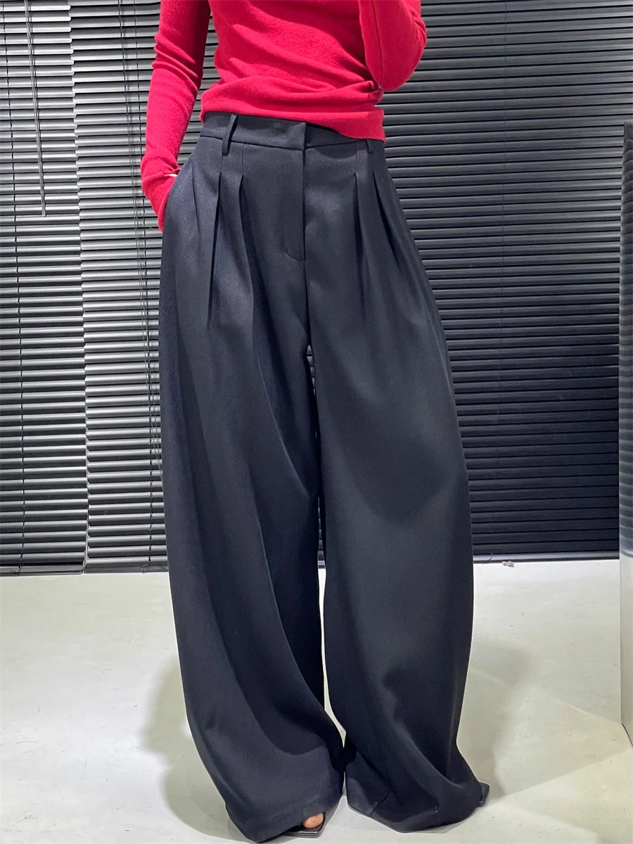 

DR осень-зима женские широкие костюмные брюки драпированные свободные широкие брюки с открытием ног повседневные длинные прямые брюки-трубы