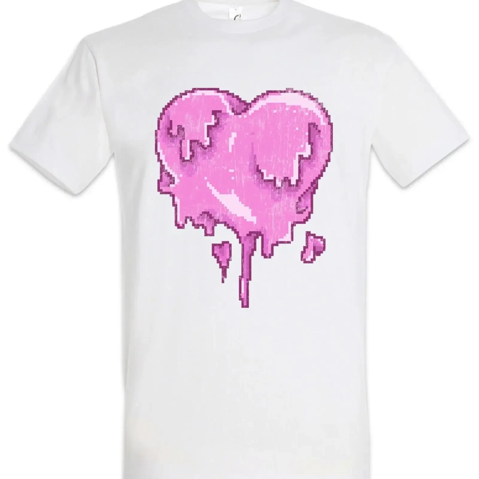 Pixel Melting Heart T Shirt Retro Gamer Gaming Couple 8 16 Bit Nerd Geek vintage Washed Slightly streetwear Comfortable graphic