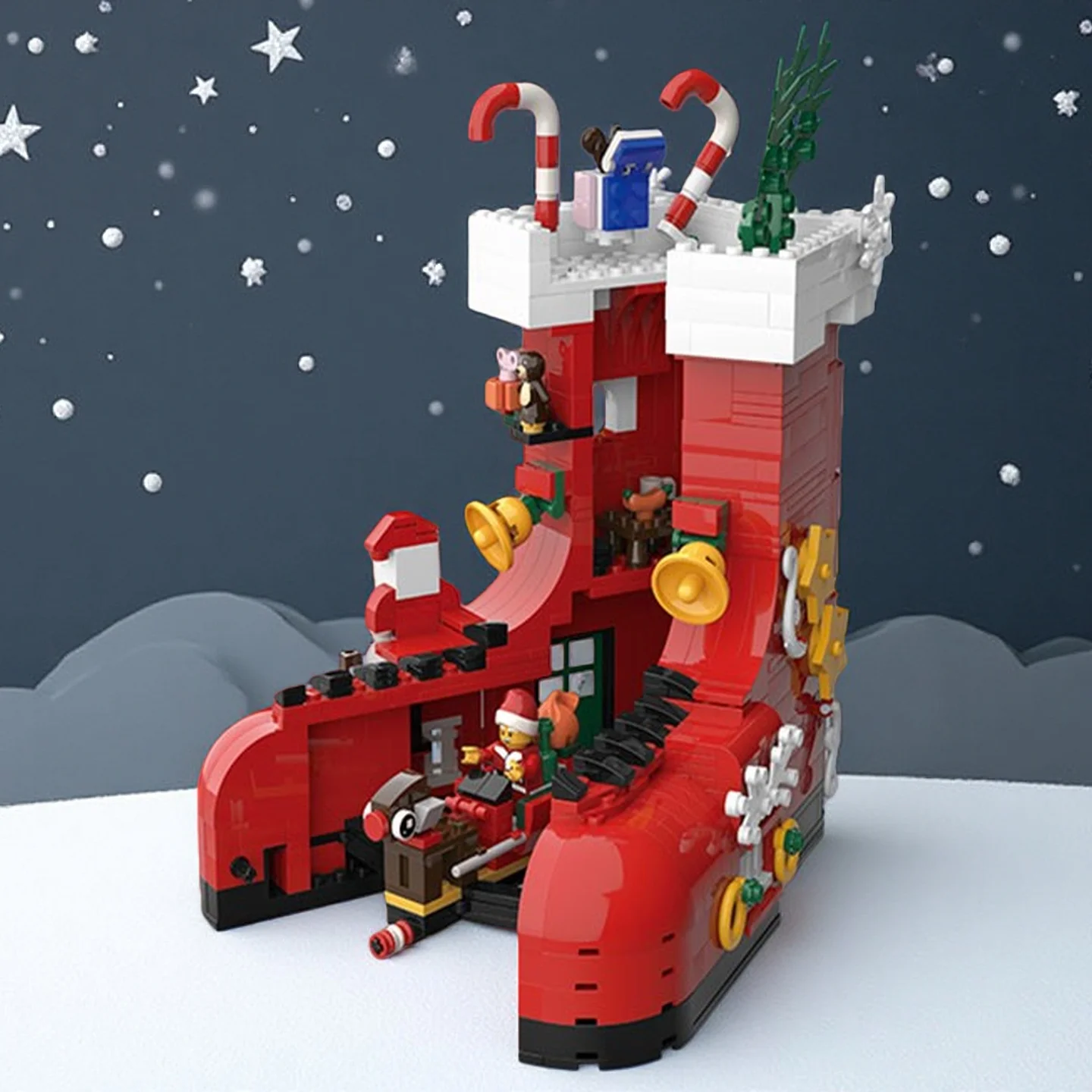 

Christmas socks, shoes, old man's house, house tree, children's assembled building blocks, toys Christmas gifts