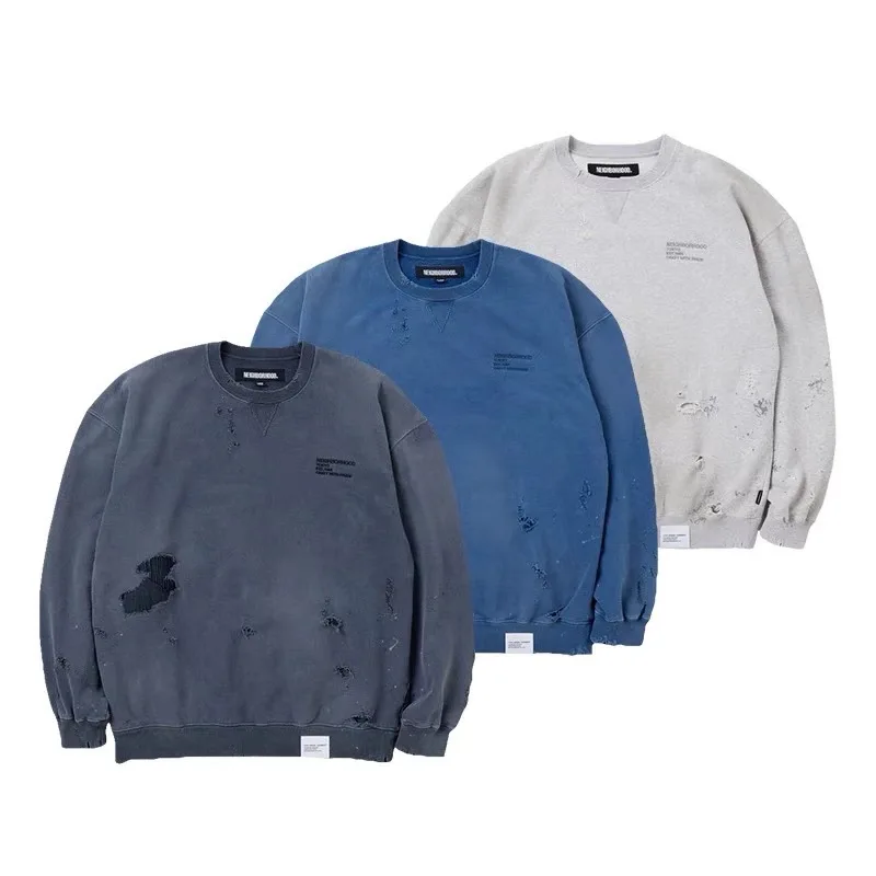 

Trendy NBHD Wax Washed Distressed Vintage Casual Round Neck Hoodie 24AW for Men