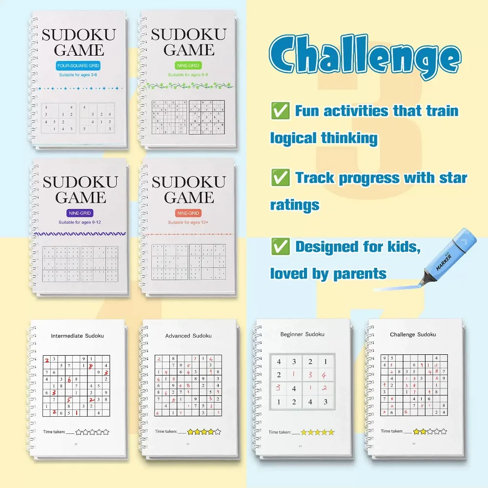 Buku Latihan Sudoku Bahasa Inggris Latihan Matematika Berpikir Logis untuk Anak-anak Segala Usia, Latihan Otak Bermain Dengan Otak Pintar