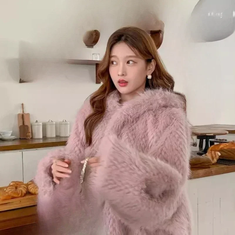 여성 의류 대형 사이즈 루즈 플러시 옷 편안하고 아름다운 신상 빅 후드 퍼 겨울 인기 플러피 코트