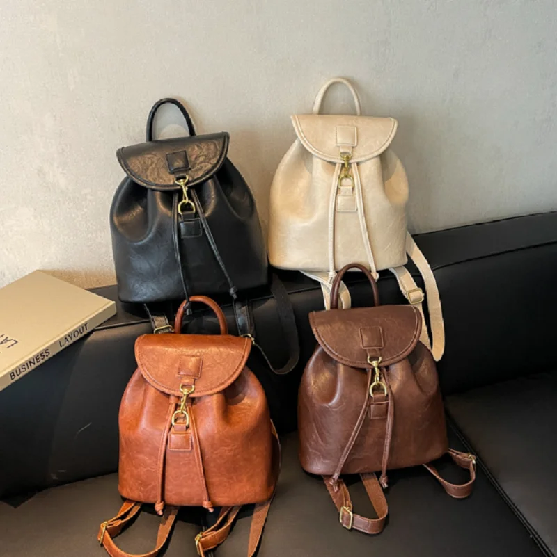 2026 Korean Fashion Tassels Designer Soft Leather Backpacks Women's Casual Vintage Shoulder Bags Totes Crossbody Small Backpack