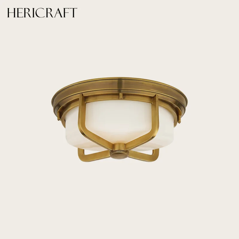 Practical Hot Sale Brass Flush Mount Cage-Style Glass Ceiling Light For Bedroom Living Dining Entryway 110V
