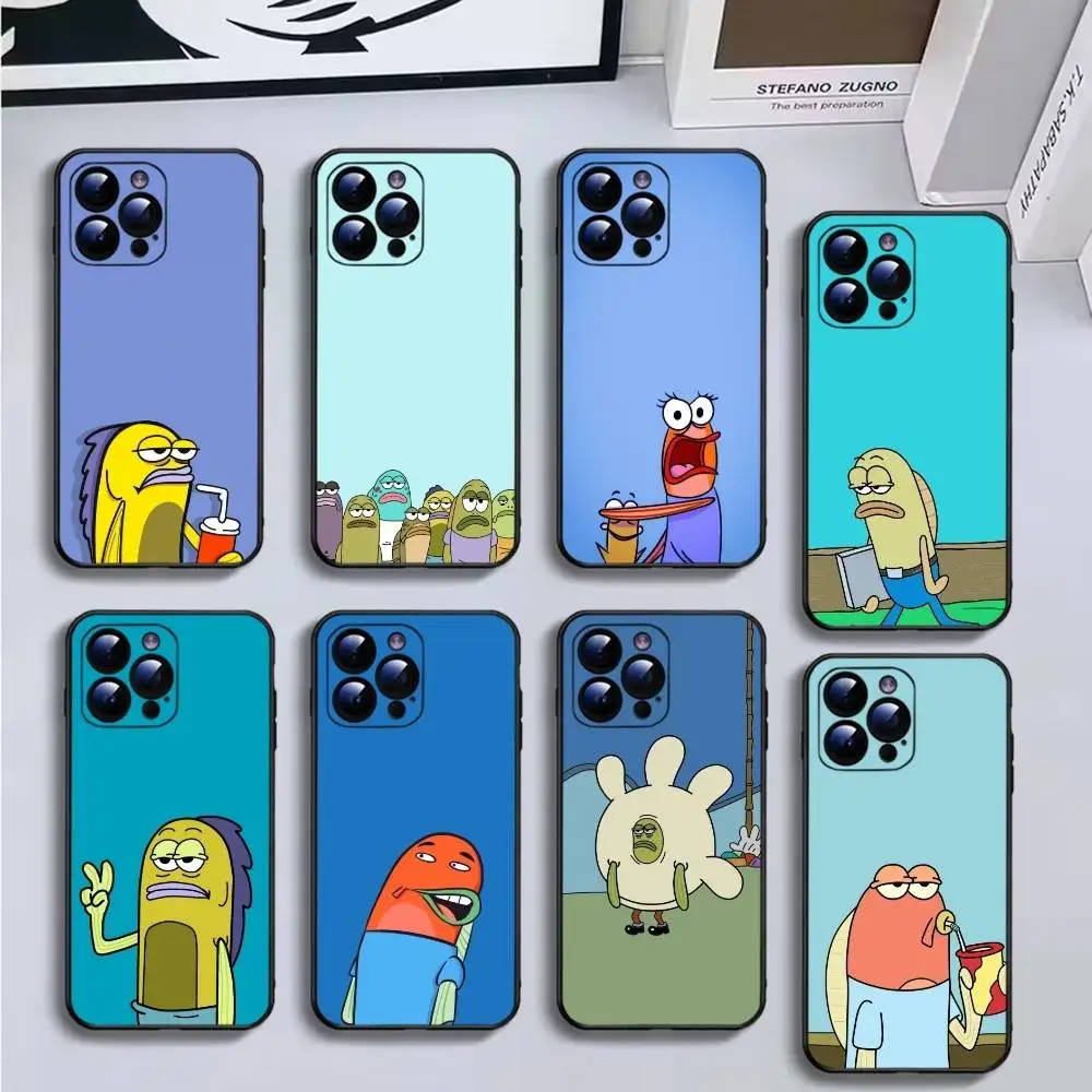 

funny fish S-SpongeBob Phone Case For iPhone16,15,14,13,12,11 Plus,Pro Max,XS,X,XR,SE,Mini,8,7,Soft Black Cover