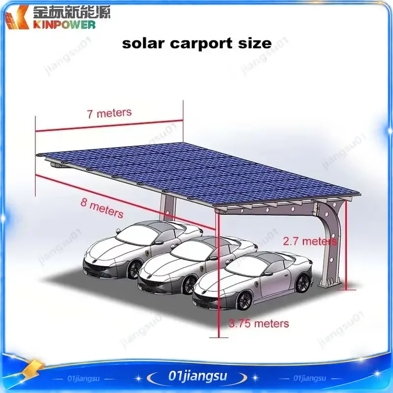 12.39kW Grid Tied Solar Carport System for 3 Cars Commercial PV Parking Solution Photovoltaic Canopy Structure Renewable