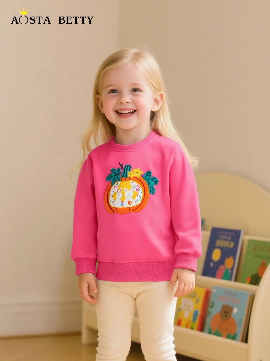 Autumn new girls' sweater Europe and America wind Halloween embroidery long sleeve children's sweater knitted cotton round neck