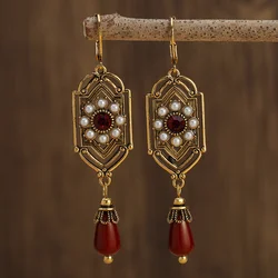 Boho ethnische geometrische Wassertropfen Stein Ohrringe Schmuck Gold Farbe rot blau weiß Perle handgemachte Ohrringe für Frauen Mädchen Geschenk