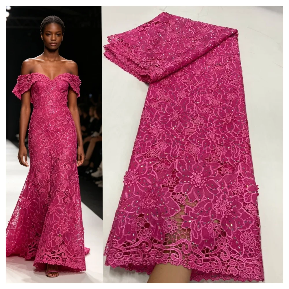 

2026 Nigerian High-Quality Tulle Lace Fabric for Sewing Wedding Dress Chiffon Party Guipure Embroidery Cotton 5Yard JL555