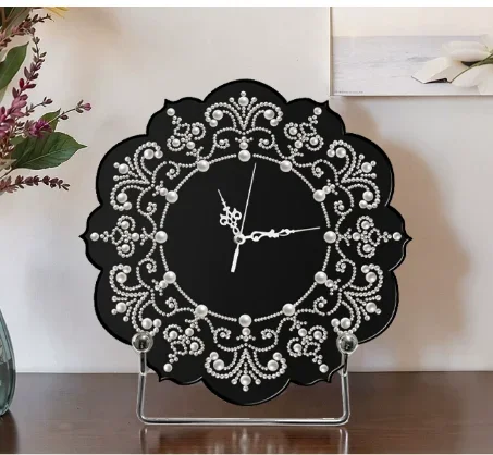 Antique High Sense Pendulum Wall Clock Silent Pearl Hanging Painting Clock for Living Room Dining Room Home Decor