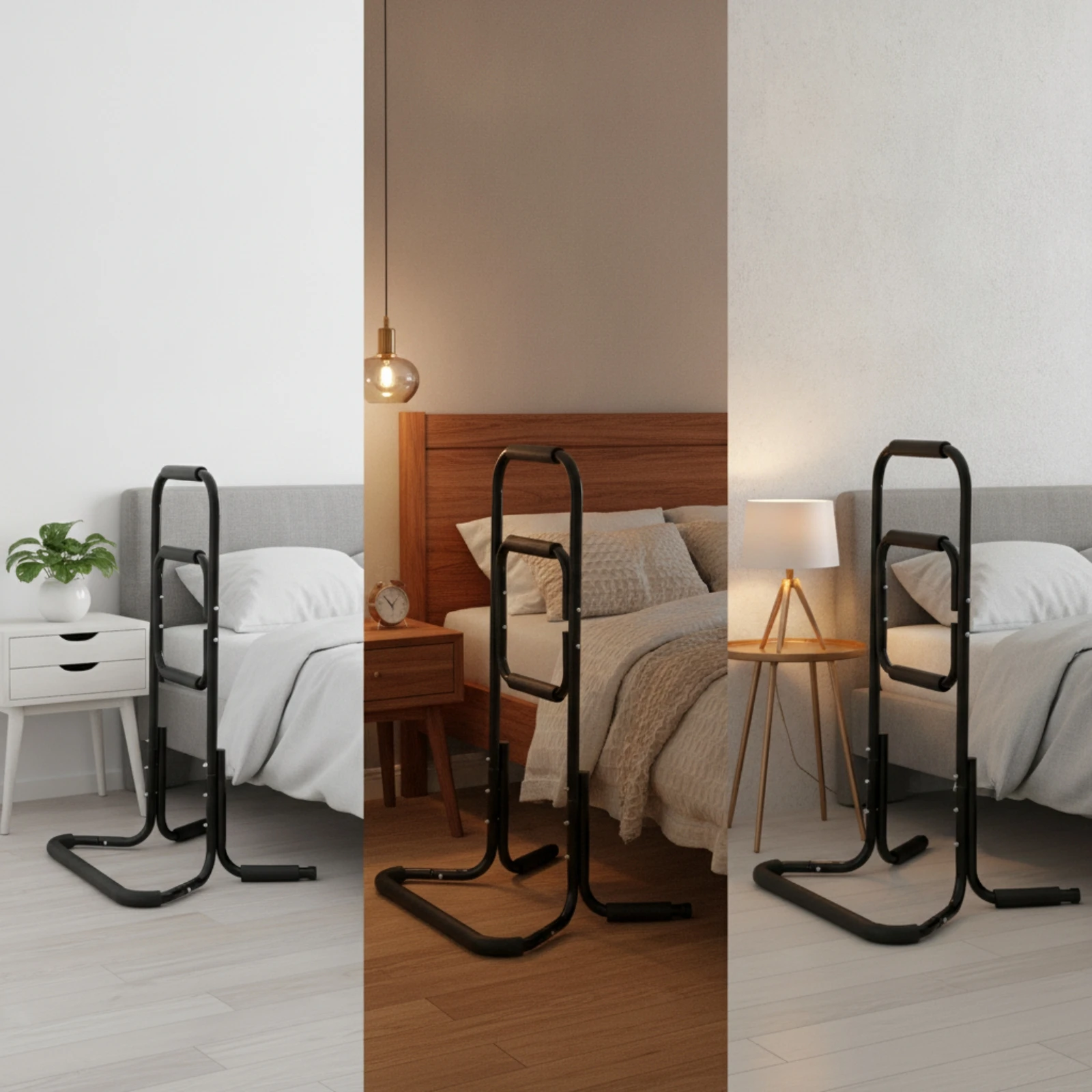 Bedside Support Rail Adjustable Height Bed Assist Handle with Padded Grip Medical Equipment Fall Mitigation for Elderly