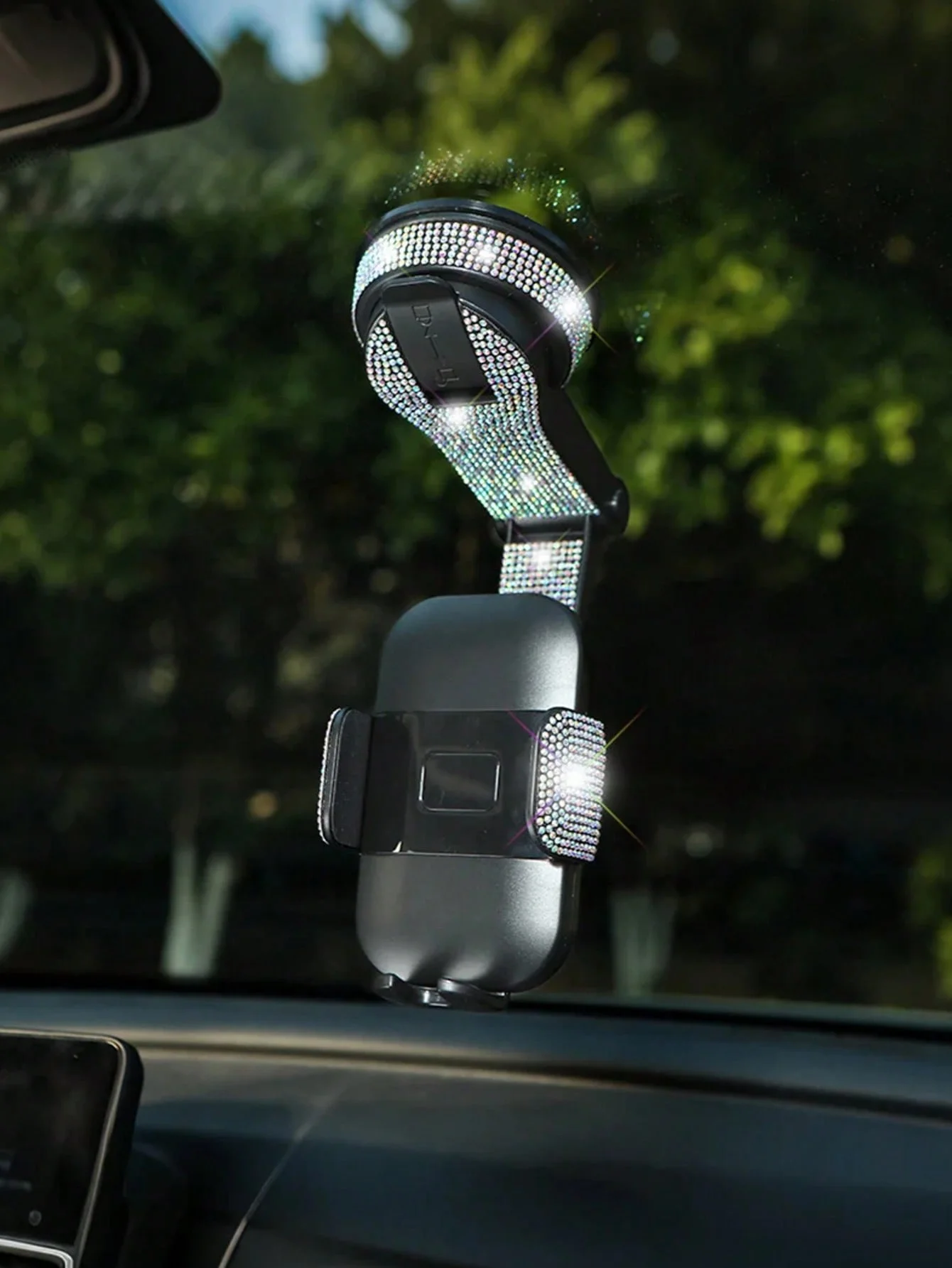 حامل هاتف السيارة مزين بالألماس - قاعدة شفط ميكانيكية مع 360 درجة ° دوران، ذراع قوي وقفل صامت، مناسب عالميًا #2