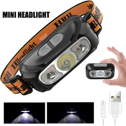 Mini LED Headlamp Built-in Battery USB Rechargeable Head Torch Outdoor Camping Fishing Head Flashlight Searchlight Headlight